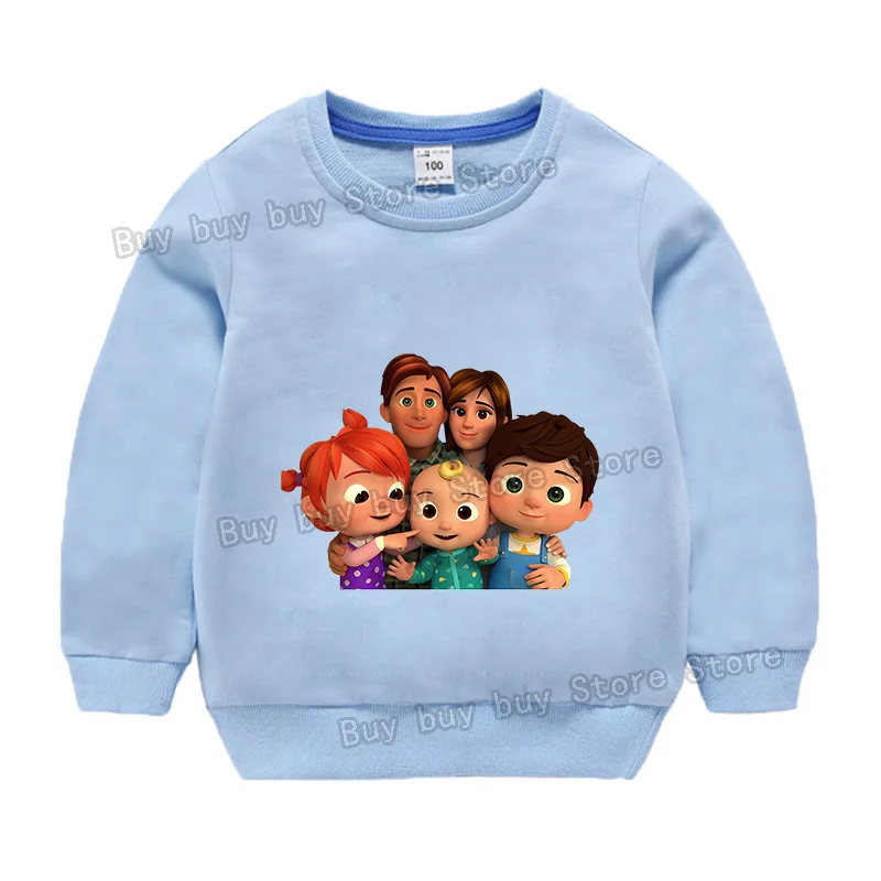 เสื้อสเวตเชิ้ต Cocomelon สำหรับเด็ก ลายการ์ตูน ผ้าฝ้าย แขนยาว เสื้อฮู้ดดี้สำหรับเด็กชายและเด็กหญิง เสื้อผ้าสำหรับฤดูใบไม้ร่วงและฤดูใบไม้ผลิ เสื้อผ้ากีฬา