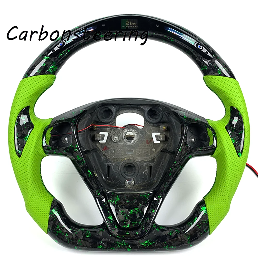Custom Genuine Forged Carbon Fiber Steering Wheel with LED RPM for Ford Fiesta ST MK6 MK7 MK8 D-Shape Flat Bottom OEM Fitment
