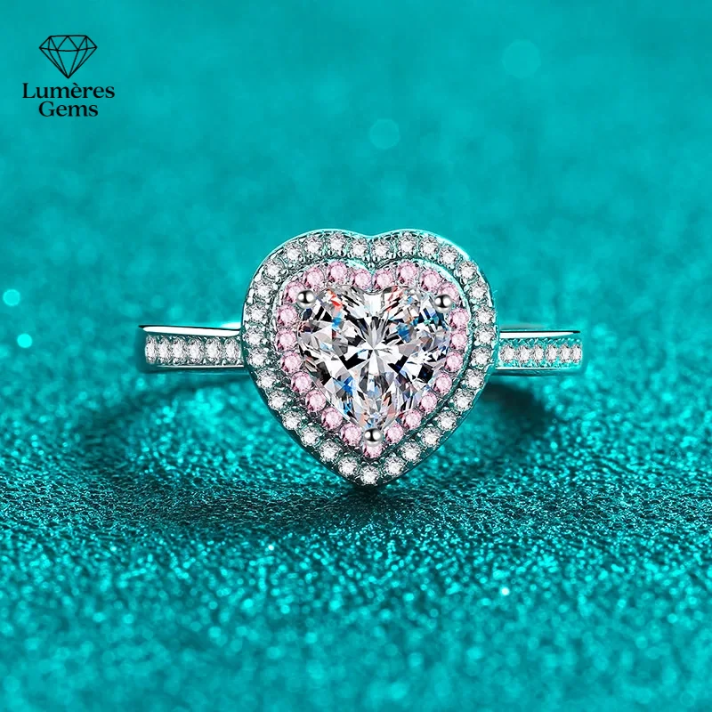 18K สีขาวทอง Platinum PT950 1Ct Moissanite Heart Love ตัดงานแต่งงานแหวนผู้หญิง Dainty โมเดิร์นเครื่องประดับ