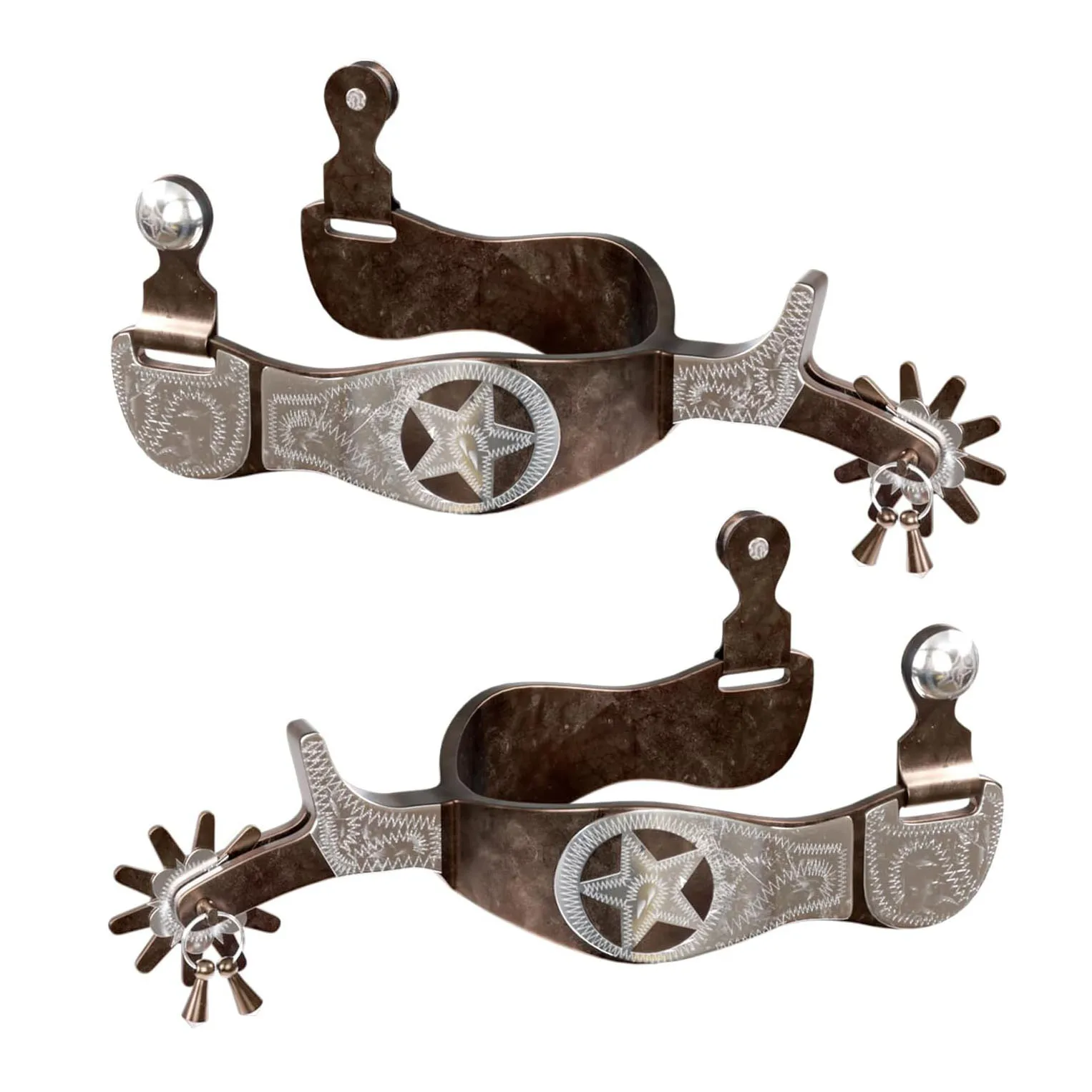 Western Cowboy Spurs, 1 Pair Horse Spurs with Rowels, Antique Horse Boot Spurs with Hand-Carved Decoration for Adult Equestrian