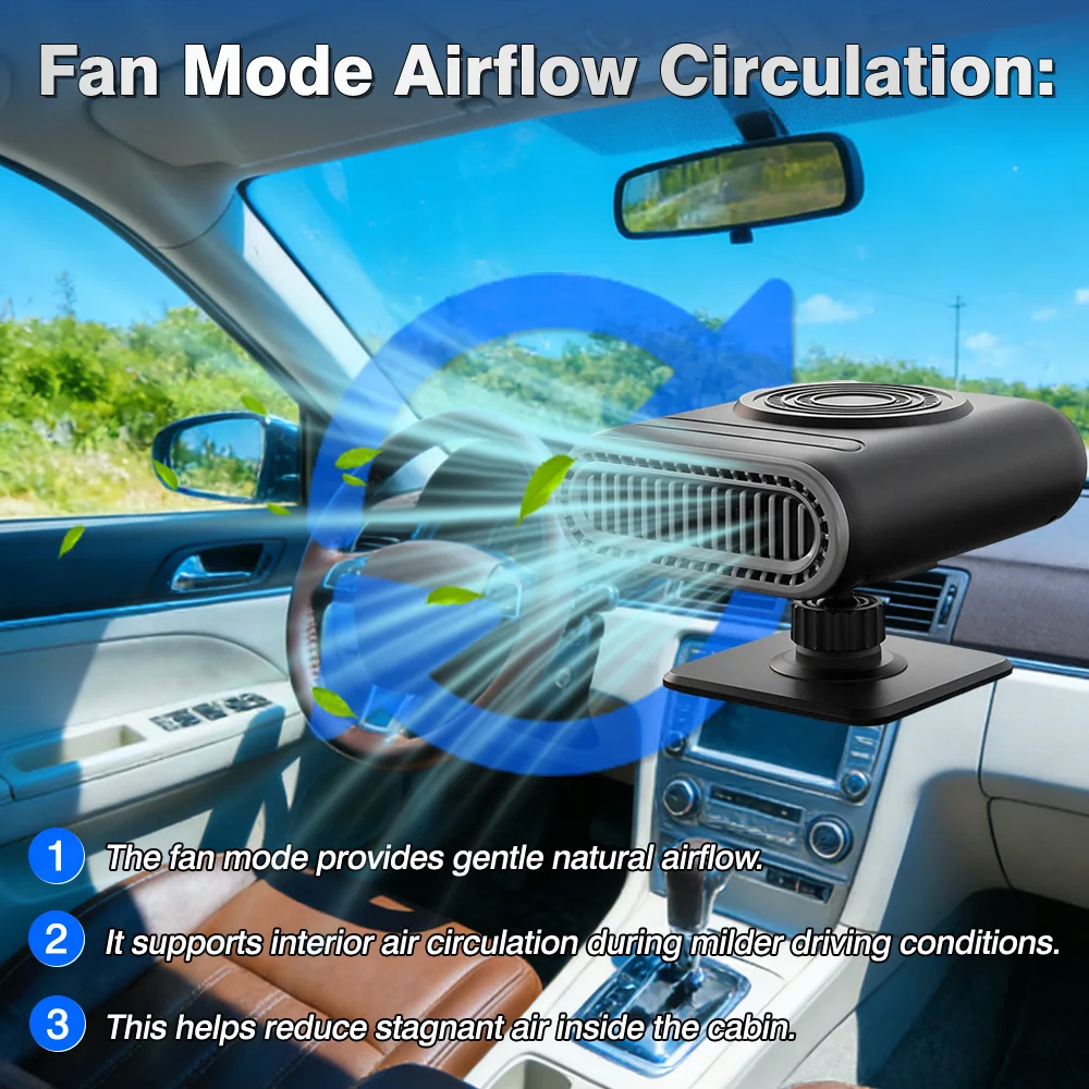 12V Car Heater Fan 120W Efficient Fast Heat Auto Windshield Defrost Defog Heater Fan 360° Adjustable Base for Truck Van SUV