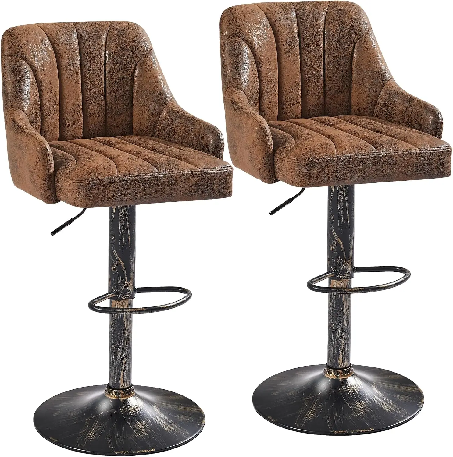 Bar Stools Set of 2, Adjustable Counter Height Barstools with Back and Arm, Swivel Bar Chair Stools for Kitchen Counter Island
