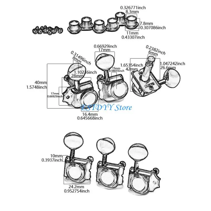 G6de 6 INLINE VINTAGE Guitar Locking Suption Lock String Tuning Opts #6