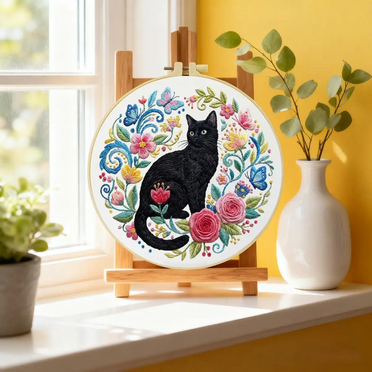 1 Stück 20X20CM/15X15CM 7,87/6,3 Zoll Katzen-Stickerei-Starter-Kit DIY-Kit DIY-Stickerei-Set Handarbeiten Nadelkunst Malerei – Detail 1