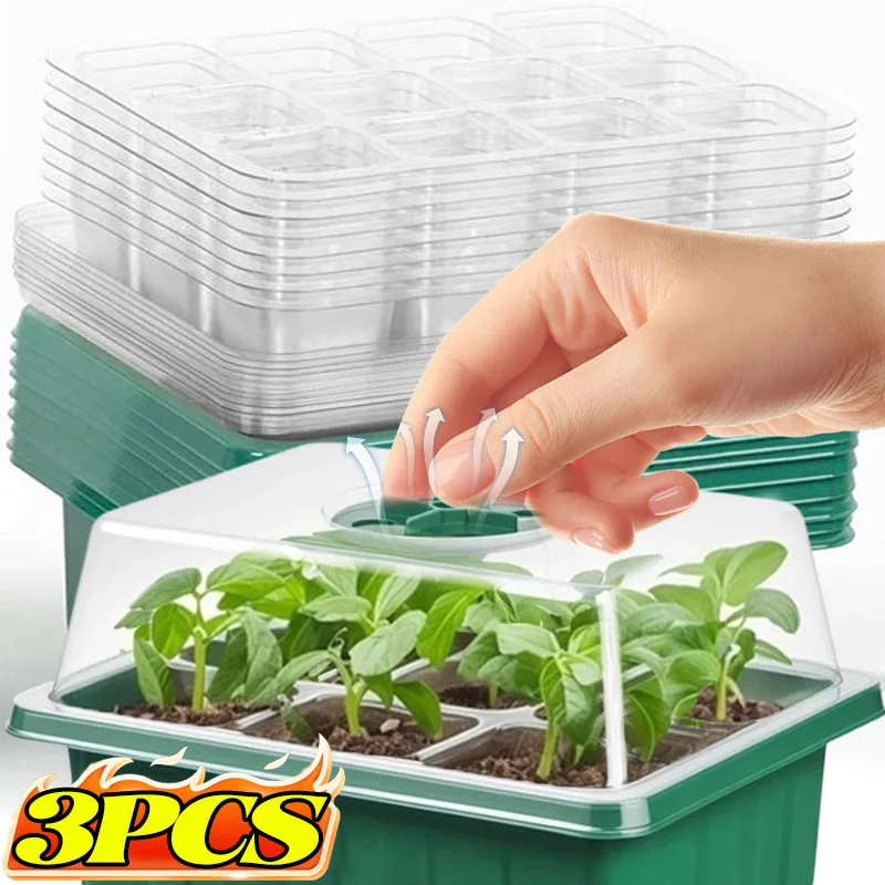 Seedling Tray with Lid 6 Hole Plant Germination Kit Greenhouse Propagation Box with Vent Portable Nursery Pots Succulent Flower