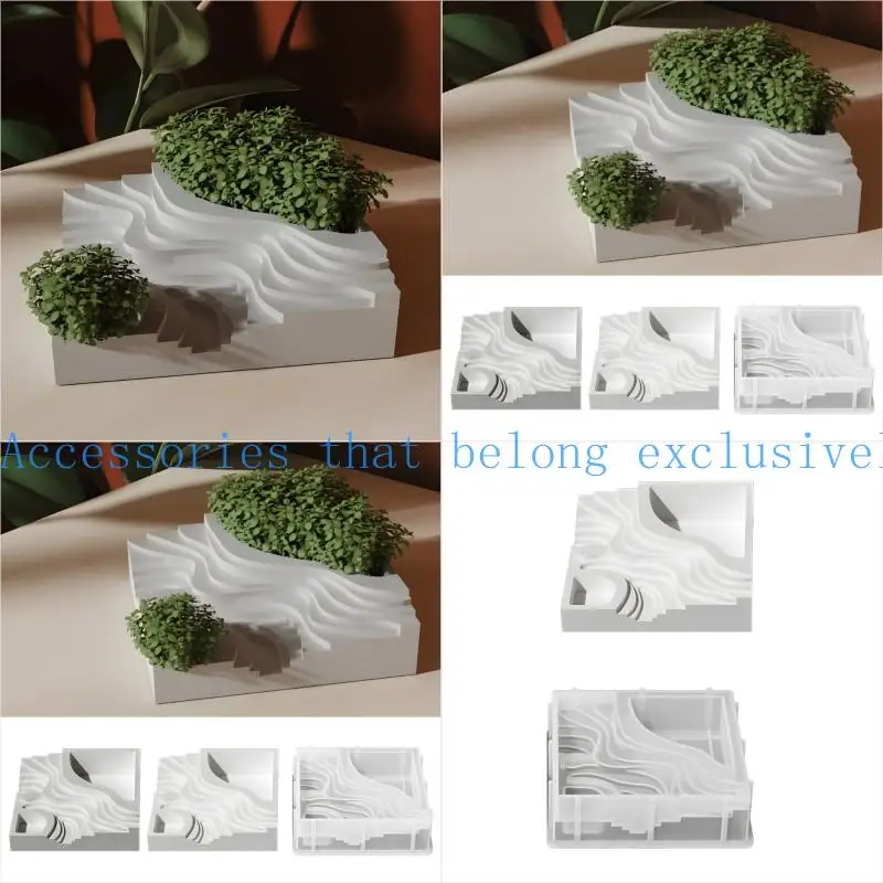 

31BB Reusable Multi Purpose Terraced Planter Mold Art Crafts Easy Release Sturdy Design Silicone Planter Mold