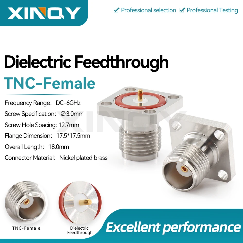 XINQY TNC-KFD RF Coaxial Connector, 6GHz Waterproof Dielectric Bulkhead 4-hole Panel Mount Adapter