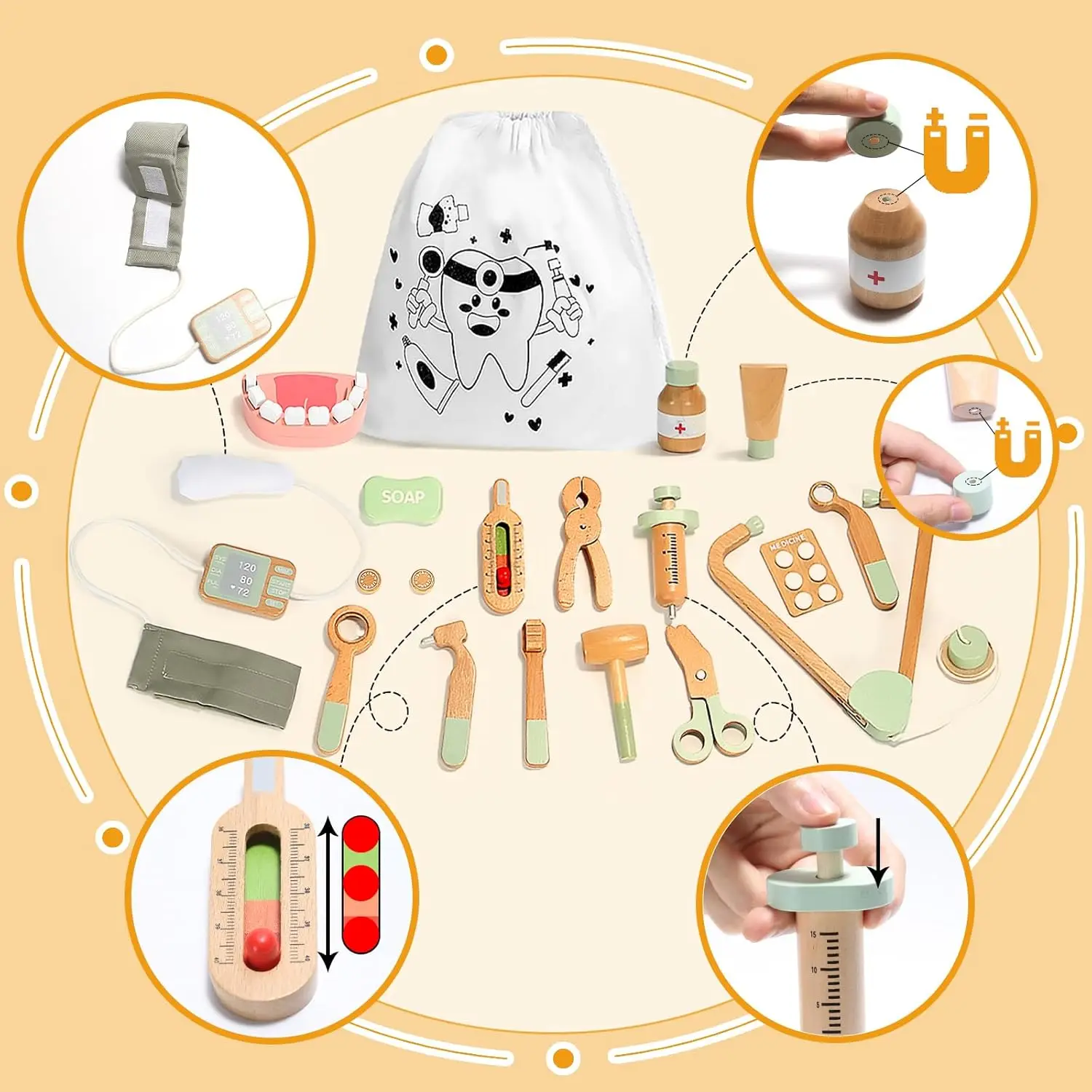 مجموعة ألعاب الطبيب للأطفال الصغار 3-5، مجموعة أدوات طبية للعب التظاهري لمرحلة ما قبل المدرسة مع سماعة الطبيب وأساور ضغط الدم وغيرها من الملحقات