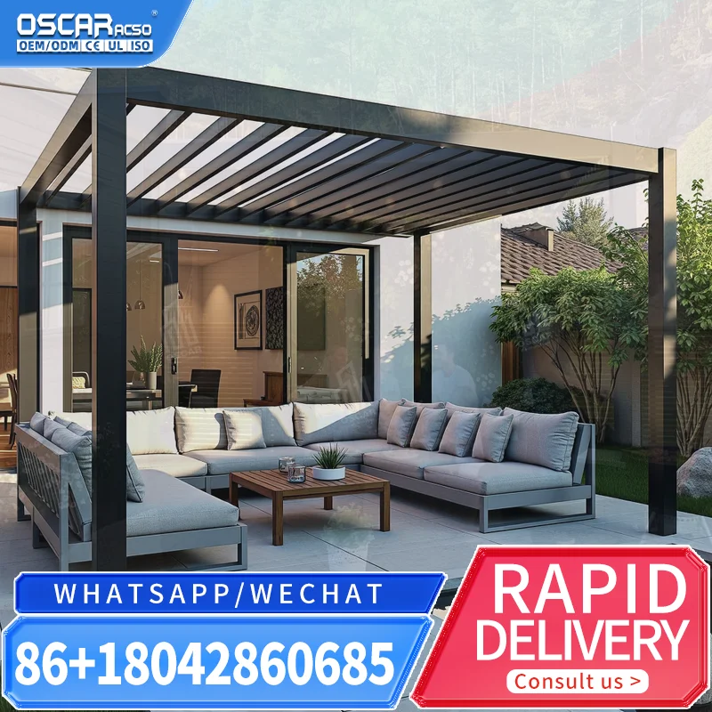 Outdoor Waterproof Aluminium Bioclimatic Pergola Cover Louvered Roof Retractable Folding Design pergola