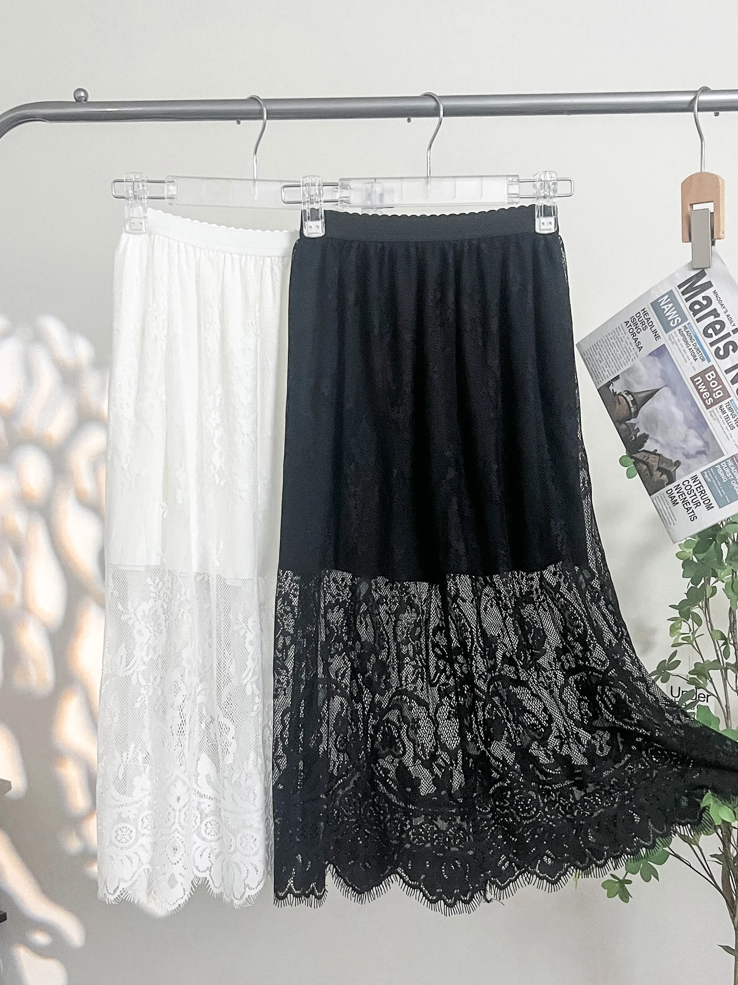 

Юбка с кружевным покрытием, длина, мягкая отделка Me Underdr, противоскользящая длинная юбка трапециевидной формы с высокой талией, ультратонкая летняя