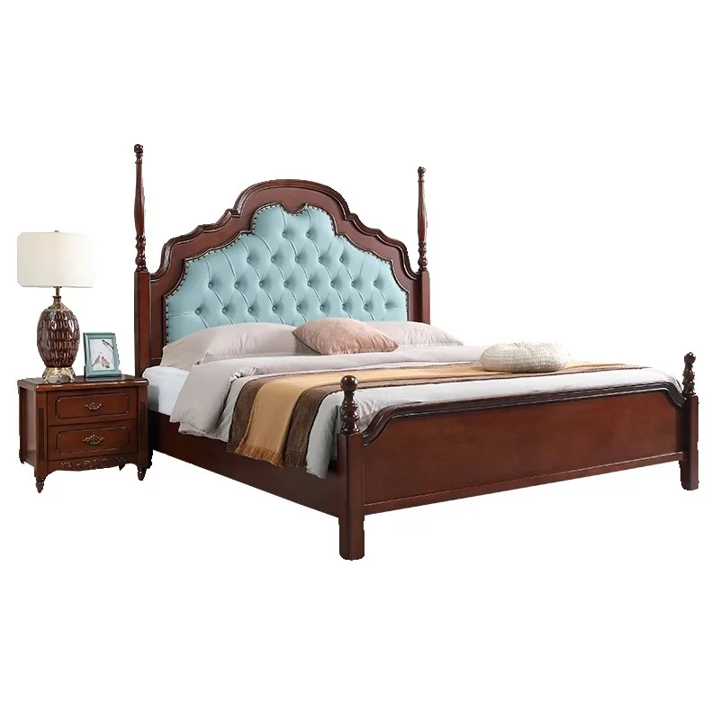 

Solid wood, master bedroom 1.8 meters, double bed, leather soft bag, storage