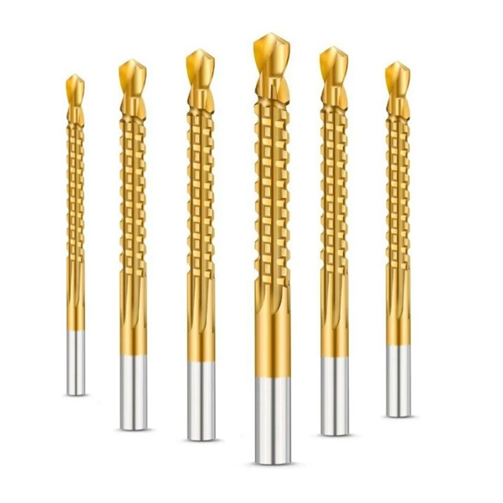 Set di punte da trapano da 6 pezzi realizzati con acciaio ad alta velocità e placcatura, ideale per scanalare e scanalare di metallo, legno e pannelli in plastica