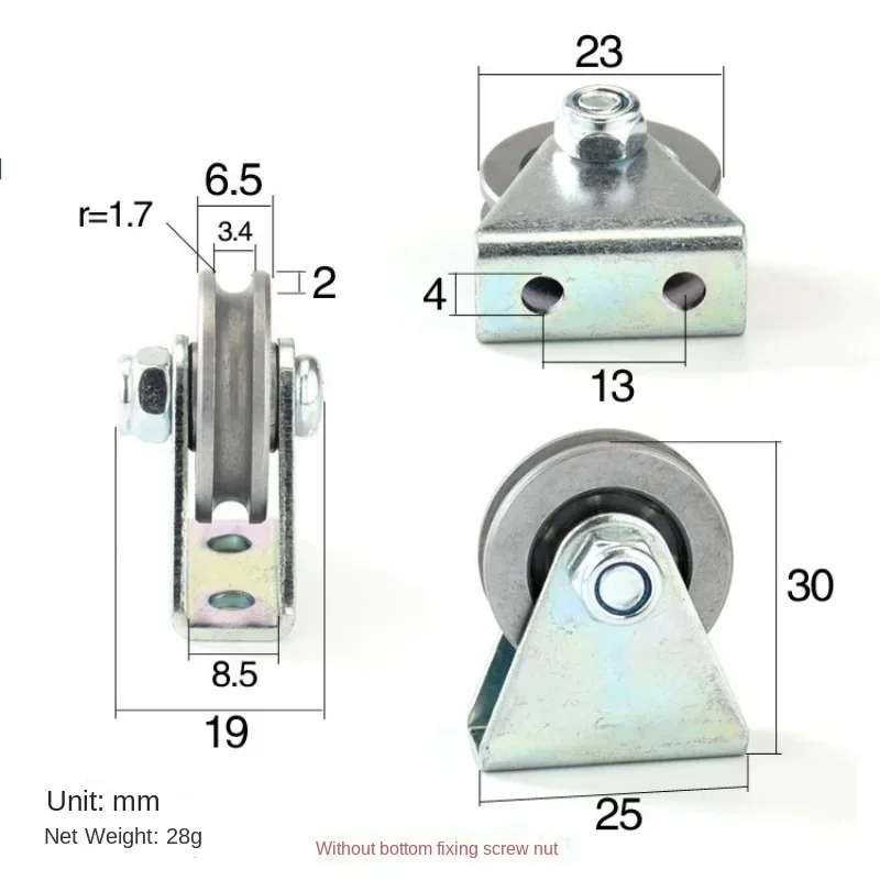 6*33*8mm Bracket Pulley Triangle Bracket L-shaped U-shaped Steel Wire Rope Groove Pulley Bearing Pulley Crossing Line