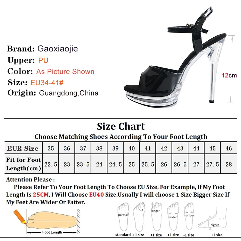 Black 12cm Pole Dancing Practice Shoes Clear Thin Heel Transparent Crystal Platform Woman Sandals Party Wedding Shoes New  Heels