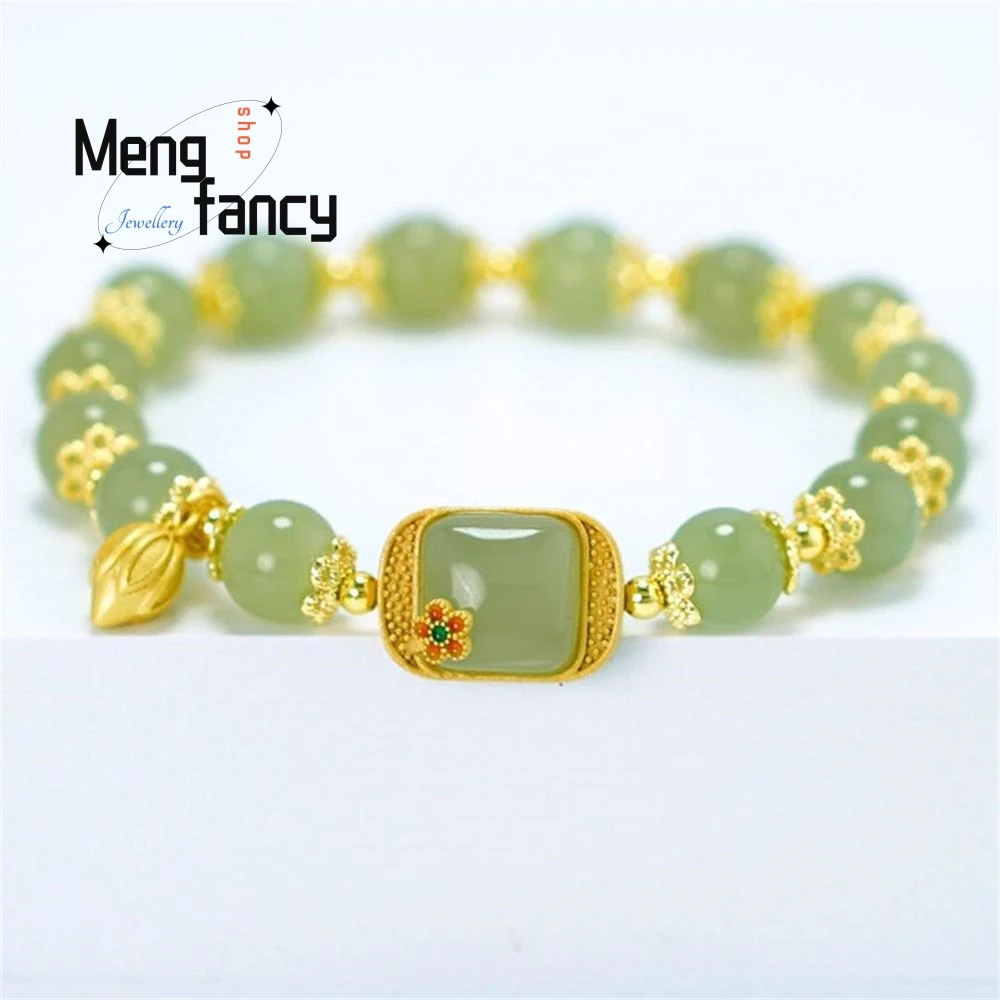 New Natural Hetian Jade Square Sugar Lotus Bracelet Exquisite Elegant Sexy Young Girls Best Selling Fashion Luxury Fine Jewelry