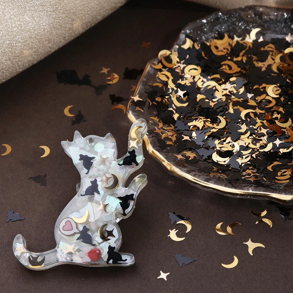 5g Cute Litter Cat Sequins Nails Accessories Mixed Golden Stars Moon Nails Charms DIY Kawaii Japanese Korean Nails Supplies