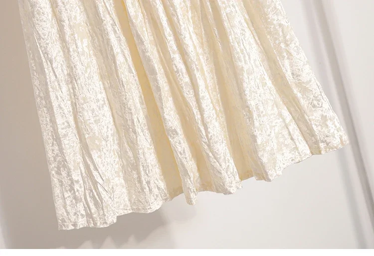 Burgunderroter Plissierter Samt-Midi-Rock für Damen, A-Linie, Herbst/Winter 2026, Vielseitig, Figurbetont, Mittellang, Lässig, Vielseitige Halbrocke – Detail 11