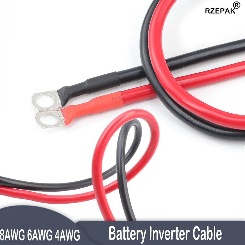 4/6/8AWG Pure Copper Battery Cable with M8 SC Lug Terminal, RV Solar Inverter Connection Wire Multiple Lengths 20-100CM