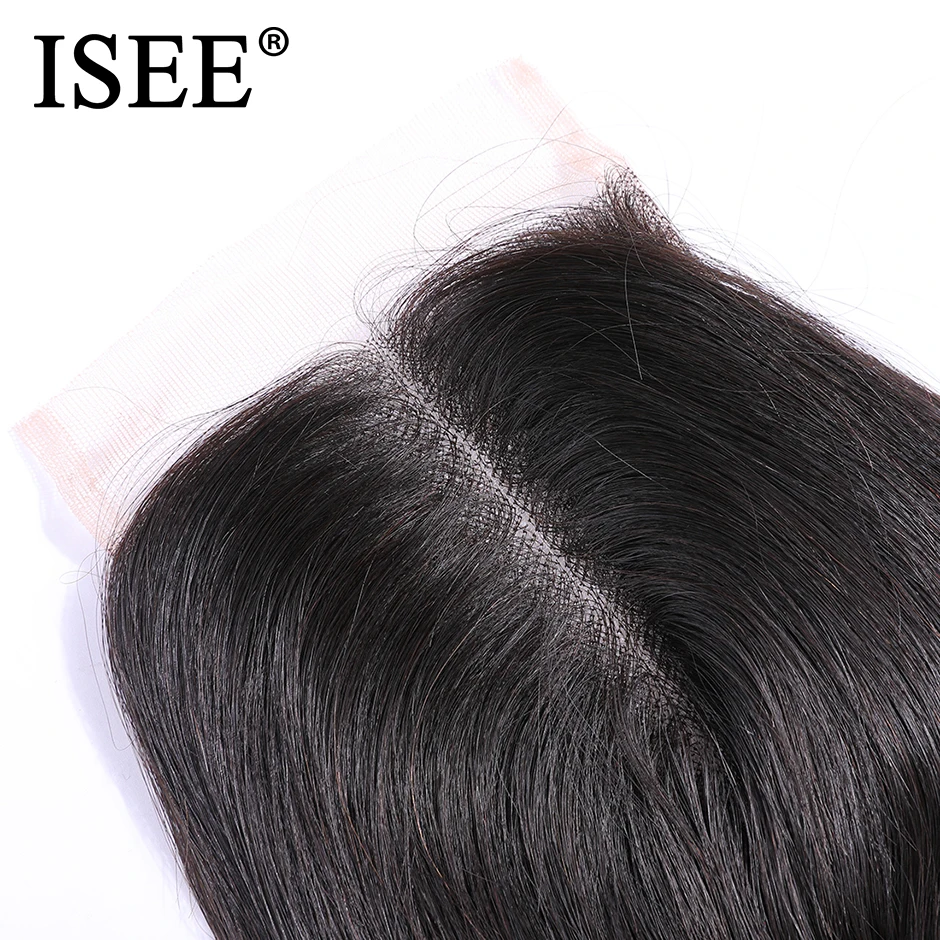 ISEE HAIR Brazilian Body Wave Closure Free Part Hand Tied 100% Remy Human Hair 4*4 Lace Closure Nature Color