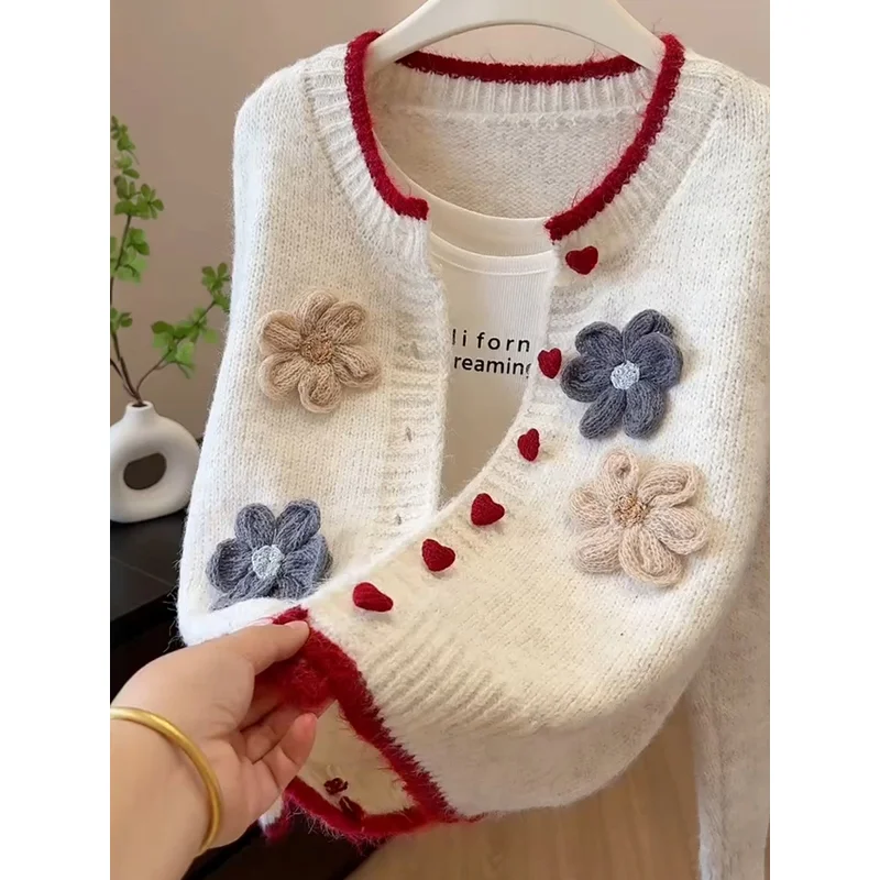 

Мягкий вязаный кардиган в корейском дизайне, женский весенне-осенний повседневный однобортный свитер Love, пальто, вязаные кардиганы