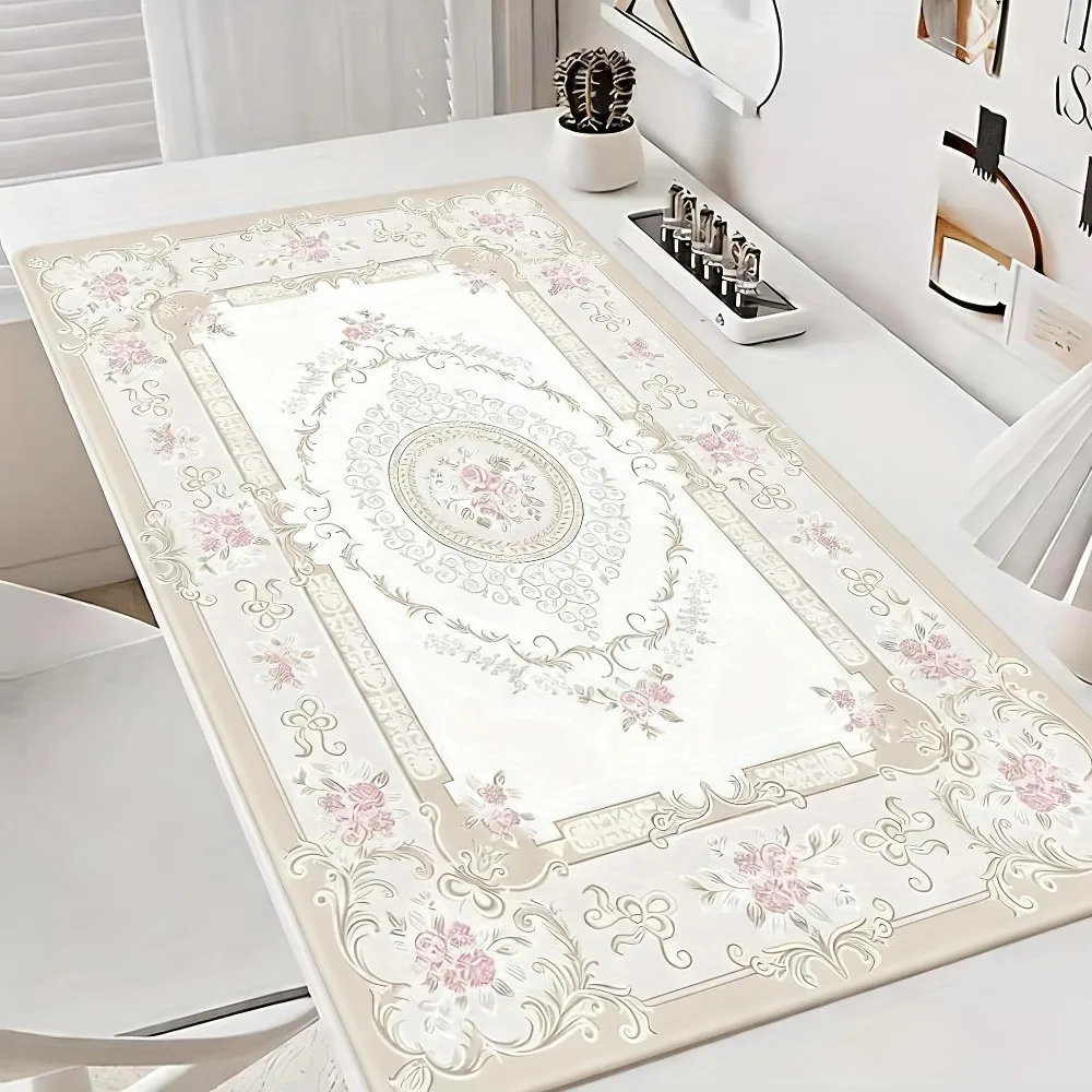 Large-sized elegant floral mouse pad, with golden tone, suitable for home office and gaming decoração setup gamer