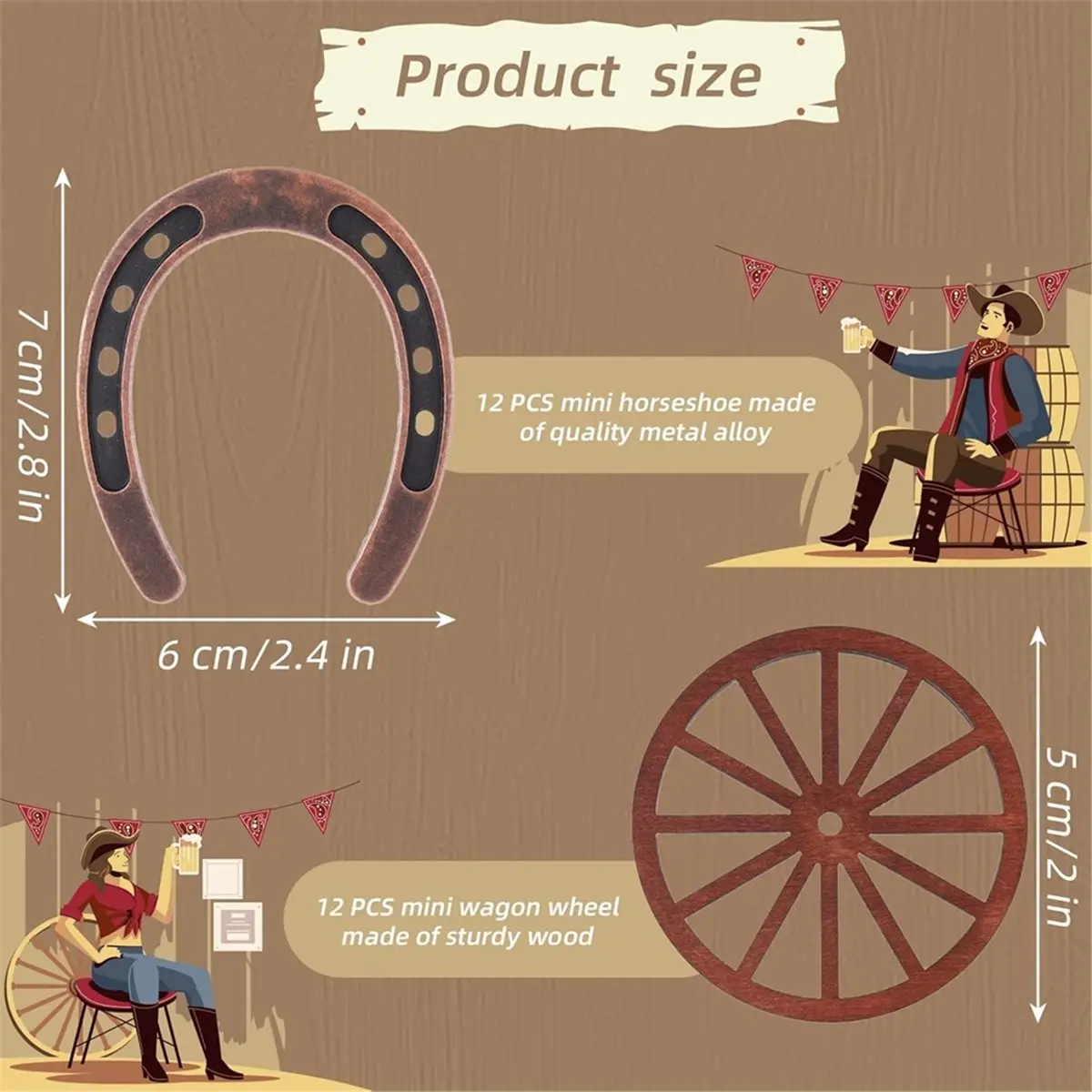 A013 48 Pcs Western Party Decorations Set, for Cowboy Cowgirl Birthday Wedding Centerpieces Rustic Wood and Metal Decor