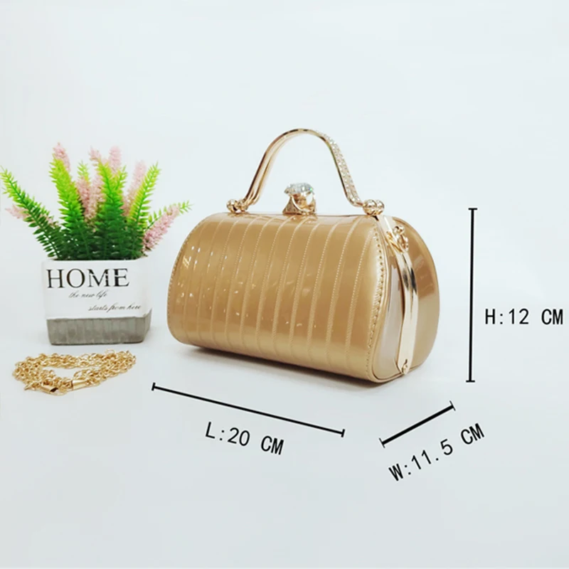 Luxury PU Leather Women Party Evening Bag Ornament Metal High End Rhinestone Clutch Purses Gold Lady Stripe Handbags