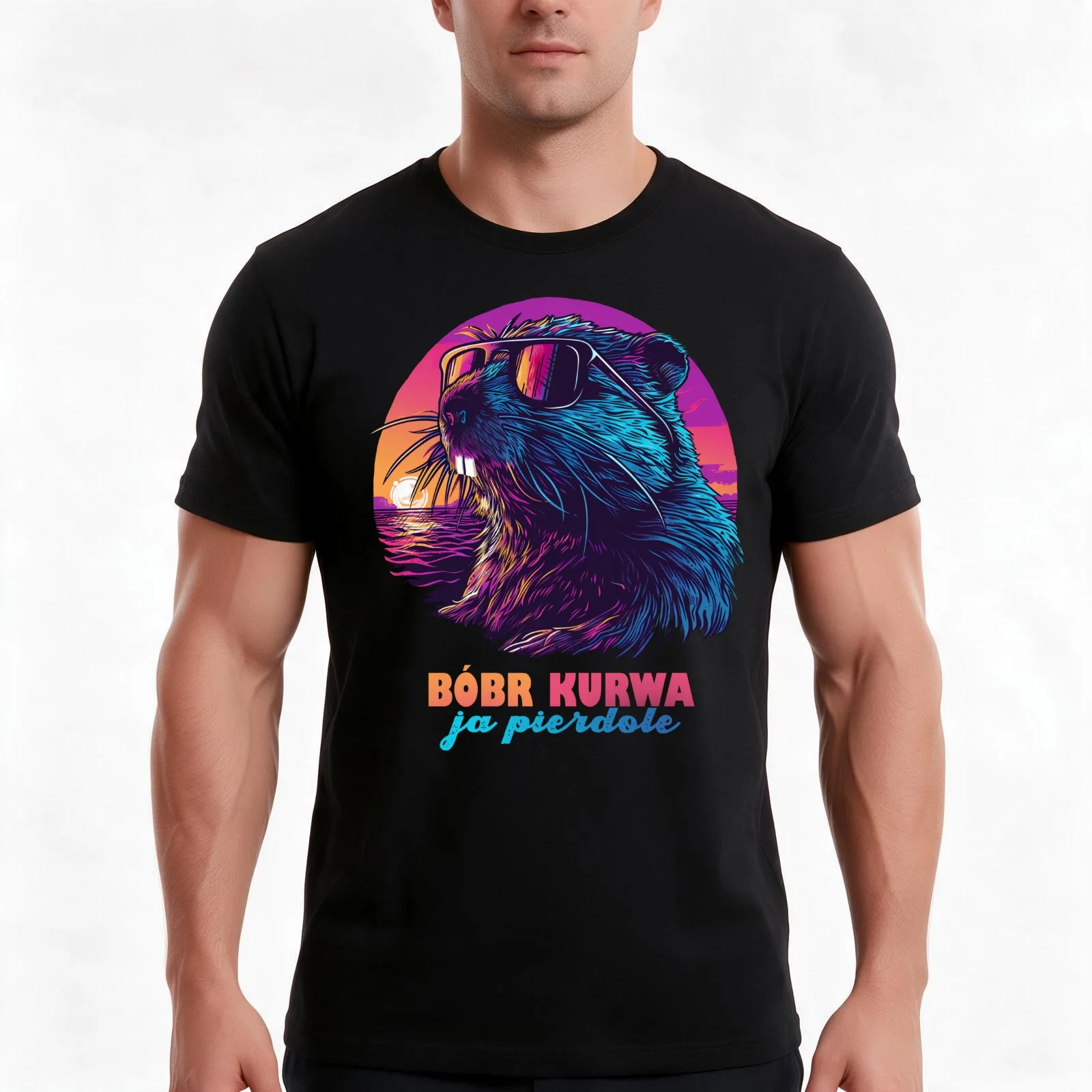 Synthwave Polish Beaver Meme Ja pierdole Bobr Bober Kurwa T-Shirt Summer Casual Cotton Tee Oversized Streetwear Tops
