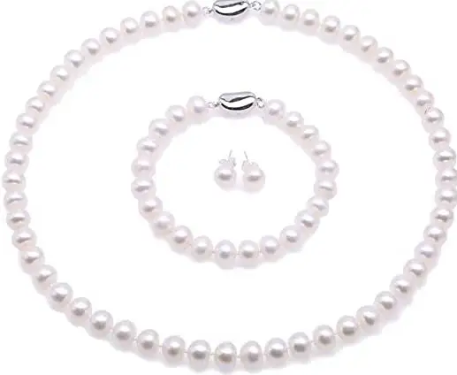 Unique Pearl Jewelry Set AA+ 11-12 mm Natural White Freshwater Cultured Pearl Necklace Bracelet And Earrings Charming Women Gift