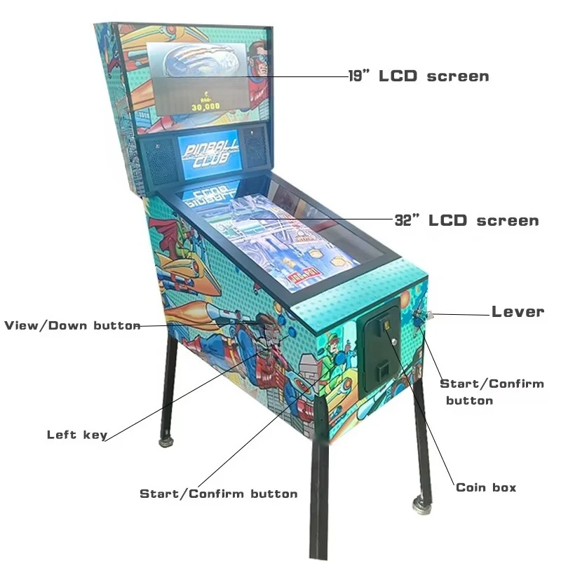 Virtual 4K Mini Vintage Pinball Arcade Machine Retro 6-Ball with Metal Parts 6-Ball Mini Virtual Pinball Machine Customized view 5
