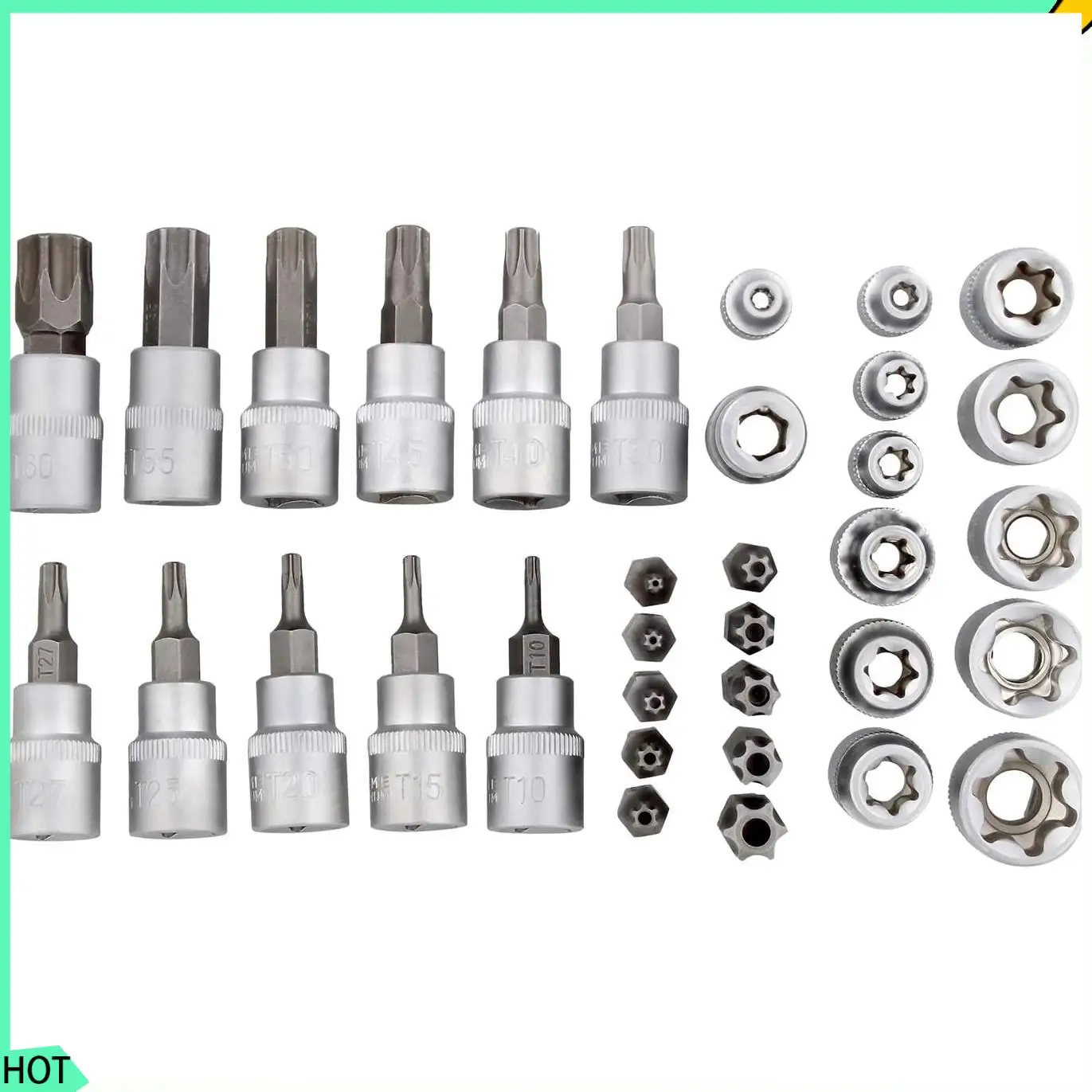AWAH 34Pcs Torx Socket Set Triple Square Socket Set Torx Bit Socket Set Star Bit Set Male Female Set