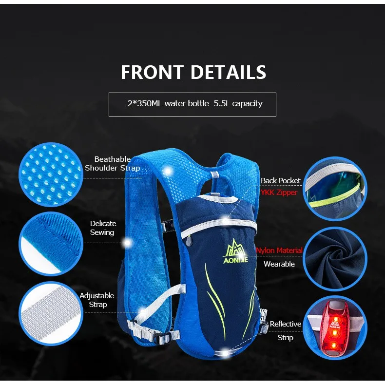 AONIJIE Newest E885 Hydration Backpack Rucksack Bag Vest Harness For 2L Water Bladder Hiking Camping Running  Race Sport 5.5L