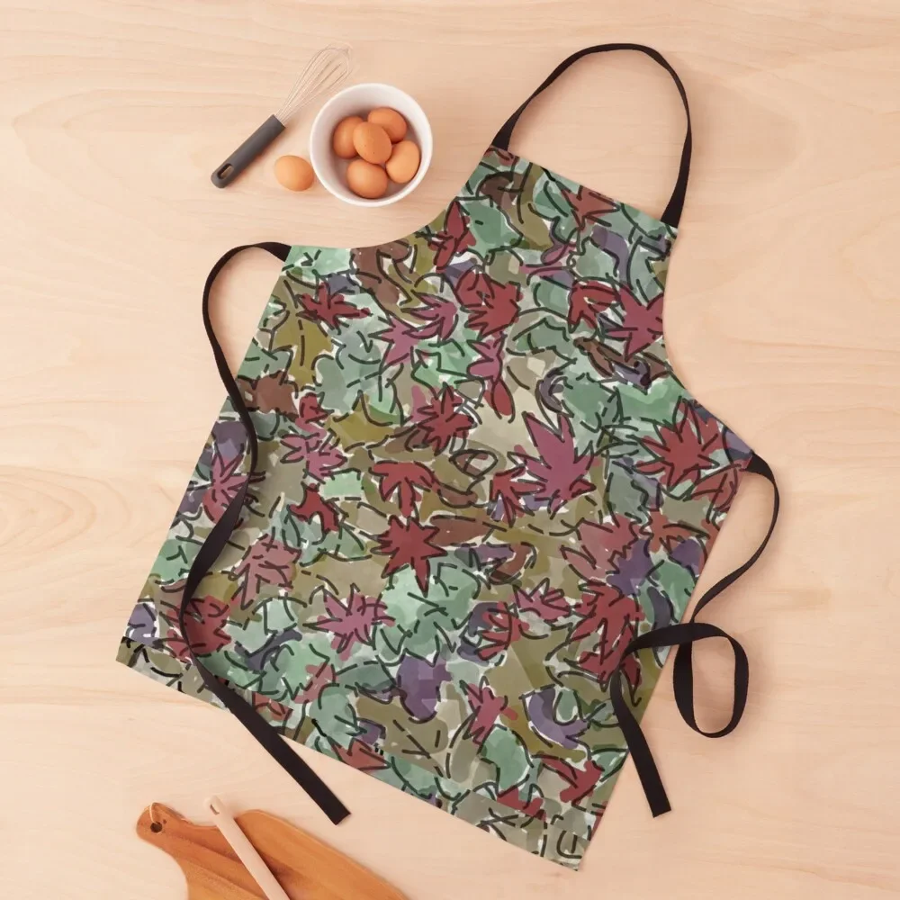 

Fall Leaves No 06 Dark Red Apron women's work Korean Cute Kitchen Apron