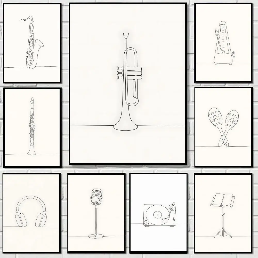 Minimalist Musical Instrument Line Drawing Poster Art HD Advanced Aesthetic Printing Paper Wall Art for Living Room Home Decor