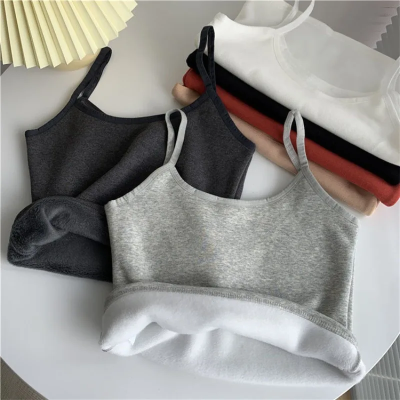 Winter Thicker Camis Tanks Women Keep Warm 6 Colors Students Stylish Soft Gentle Plus Velvet All-match Casual Simple Chic Girl