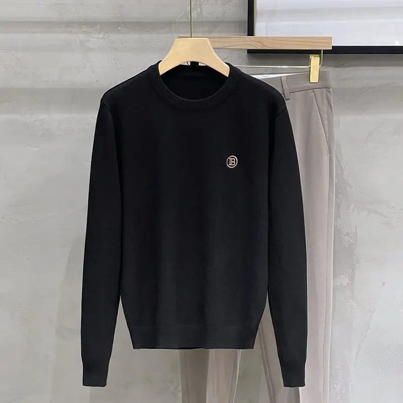 Men's Autumn Winter Solid Pullover Round Neck Striped Embroidered Screw Thread Lantern Long Sleeve Sweater Knitted Casual Tops