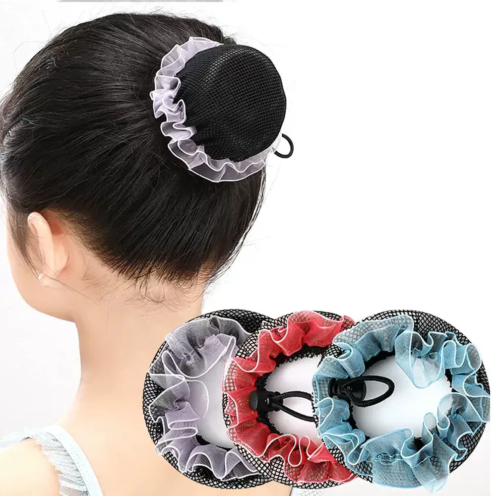 1PC Cute Flower Girls Bun Hair Nets Adjustable Kids Ballet Dance Grade Examination Elastic Hair-net Hair Tie