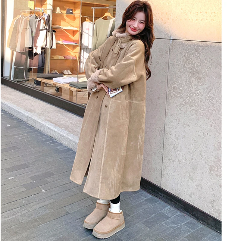 المرأة الجمل الصوف مبطن سميكة الجلود والصوف معطف سترة 2025 شتاء جديد فو الفراء الجلد المدبوغ يندبروف سترة #6