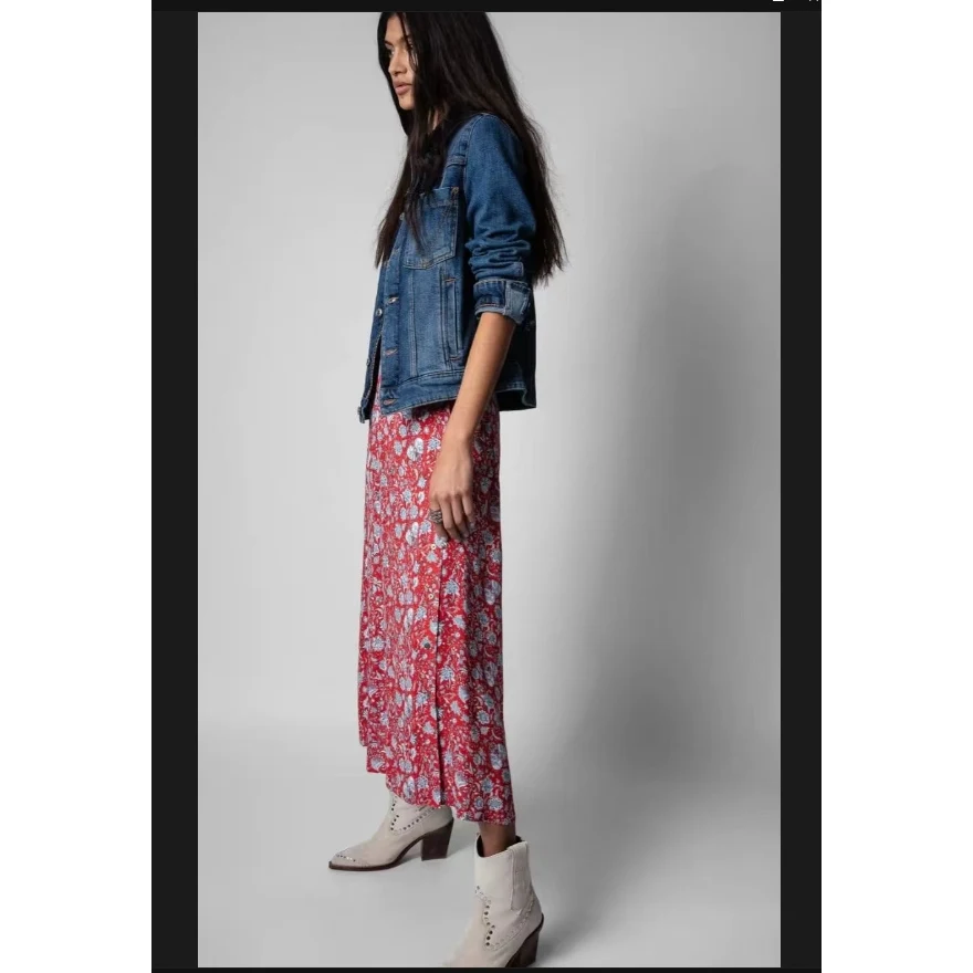 

Romantic Print Breathable Cool One-Piece Halter Neck Women's Shirt High Waist H-Shape Straight Cut Casual Style Skirt