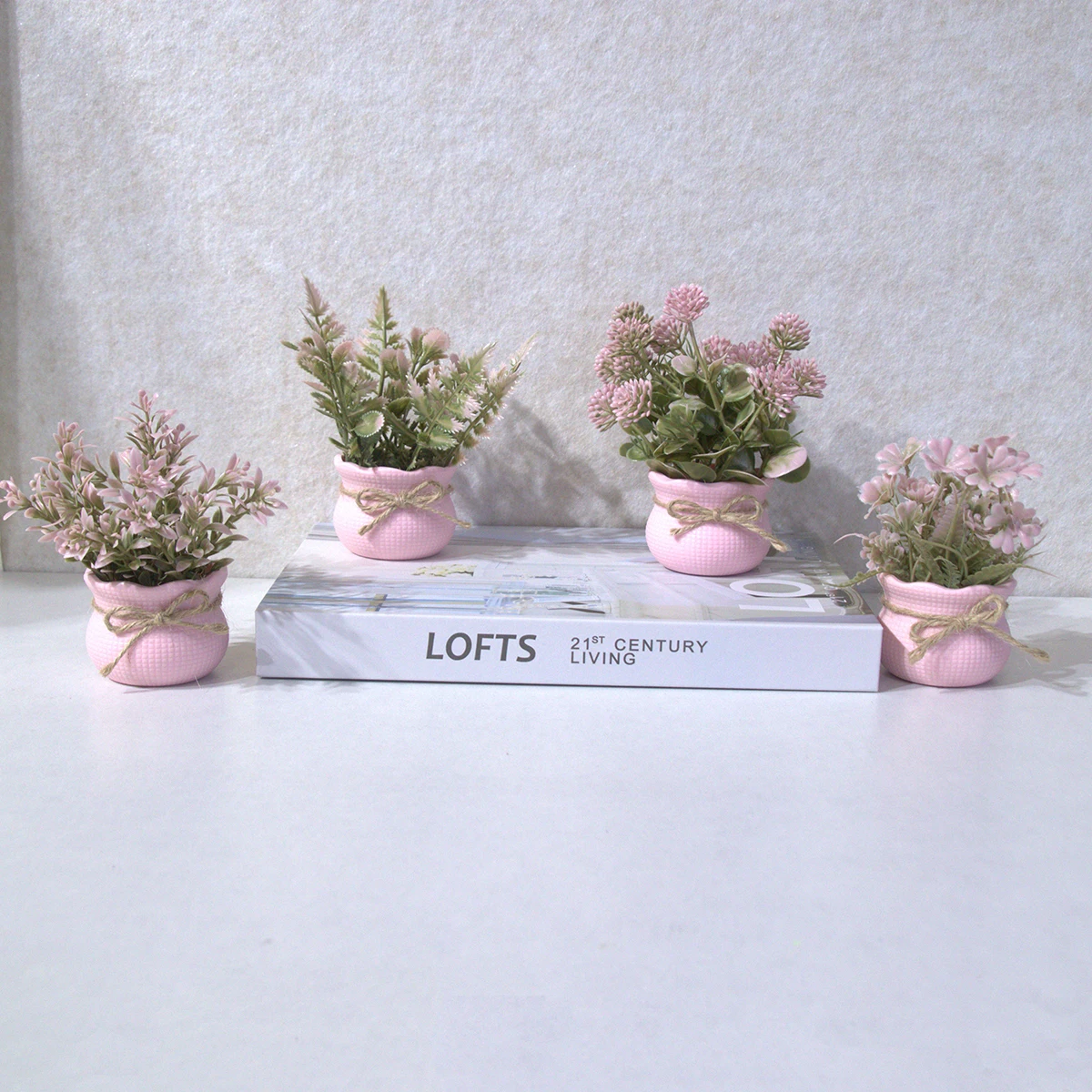 1Pc/4Pcs Mini Artificial Pink Series Flower Potted Plants,Home Decor, Office/Desk/Dining Table/Washbasin Decor Simulation Plants