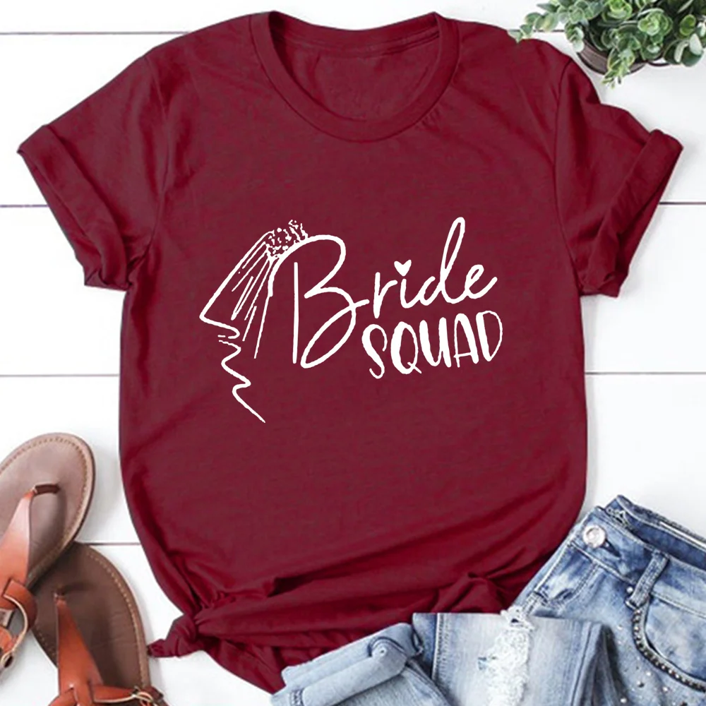 Bride Squad Woman T shirts Bachelorette Team Bride Tshirt Aesthetic Wedding Party T-shirt Women Tees Bridesmaid Tops 4UFL