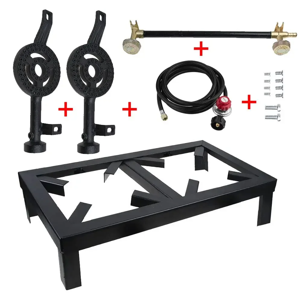 موقد غاز البروبان المزدوج للتخييم والشواء والطباخ مع خرطوم منظم للخارج