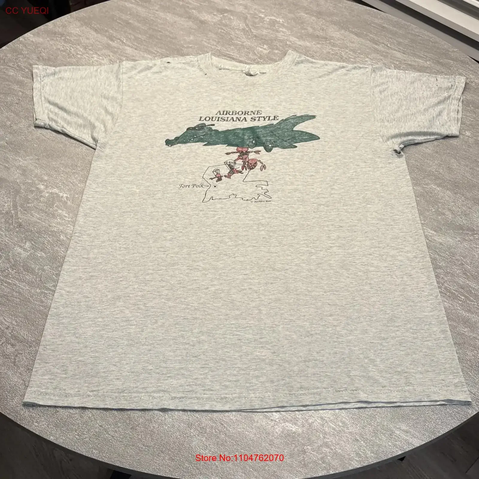 Vintage Military Airborne Fort Polk Alligator Crabs Louisiana T Shirt Thrashed vintage Washed fashion Unisex graphic Casual