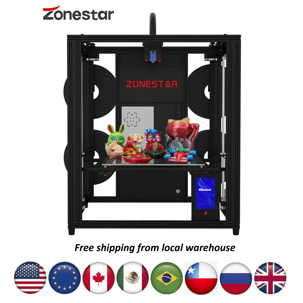 ZONESTAR-Imprimante 3D multi-documents, 4 extrudeuses, 4 entrées 1 sortie, cadre fermé, grande taille, chute automatique silencieuse, impression rapide, CoreXY Z9V5Pro