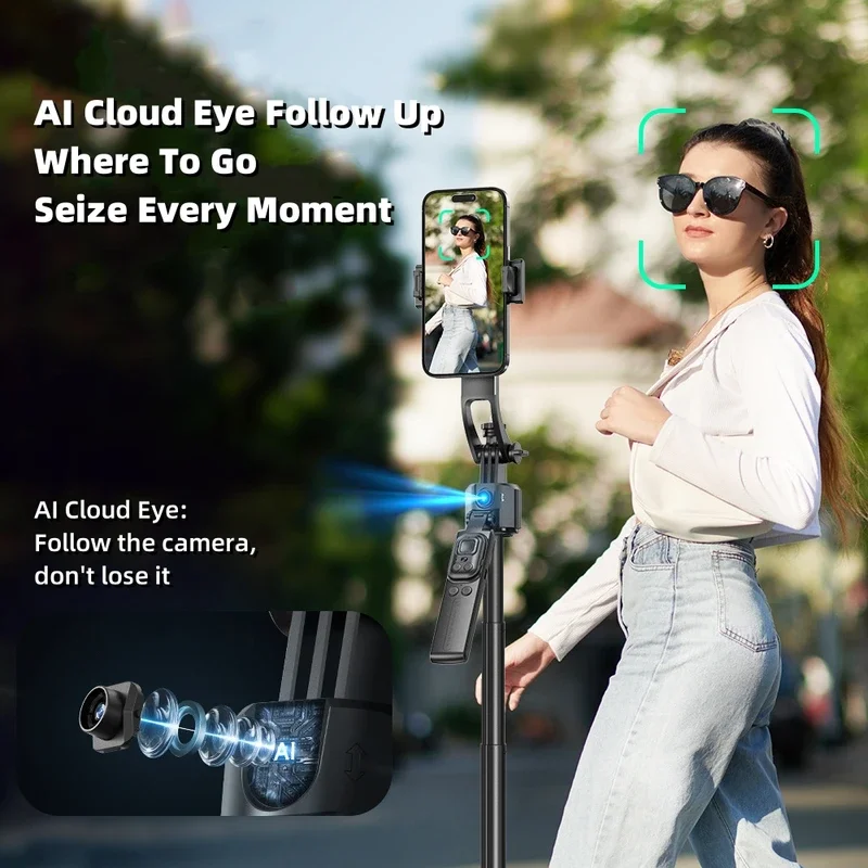 Aulidtech Auto Face Tracking Tripod for Phone 360 Degree Rotation Selfie Stick Gesture Control 1/4 Screw for Camera Fill Light