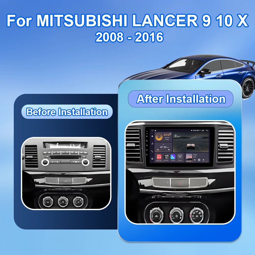 Android 16 For MITSUBISHI LANCER 9 10 X 2008 - 2016 Car Radio Stereo Audio GPS Multimedia Video Player Carplay Auto QLED Screen
