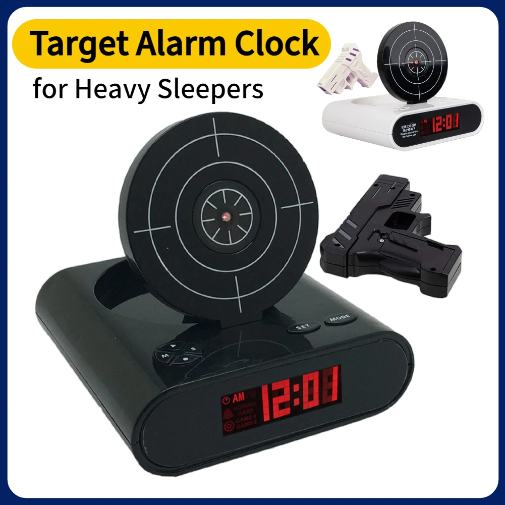 Target Wake UP Alarm Clock with Gun & LED Display Digital Target Alarm Clock Ringtones Customization for Home Office Living Room