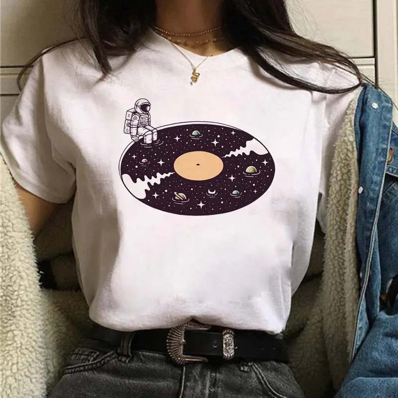 Harajuku Funny Aesthetic T-shirt Women Summer Fashion Cartoon Astronaut Print Universe Space Punk Unisex Short Sleeve