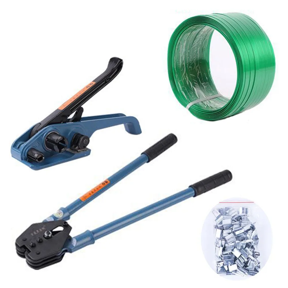 

Banding Strapping Kit Pallet Packaging Strapping Tensioner Tool with Plastic Steel Buckle 0.5/1/2KG and PET Tape 4.5/10/20KG