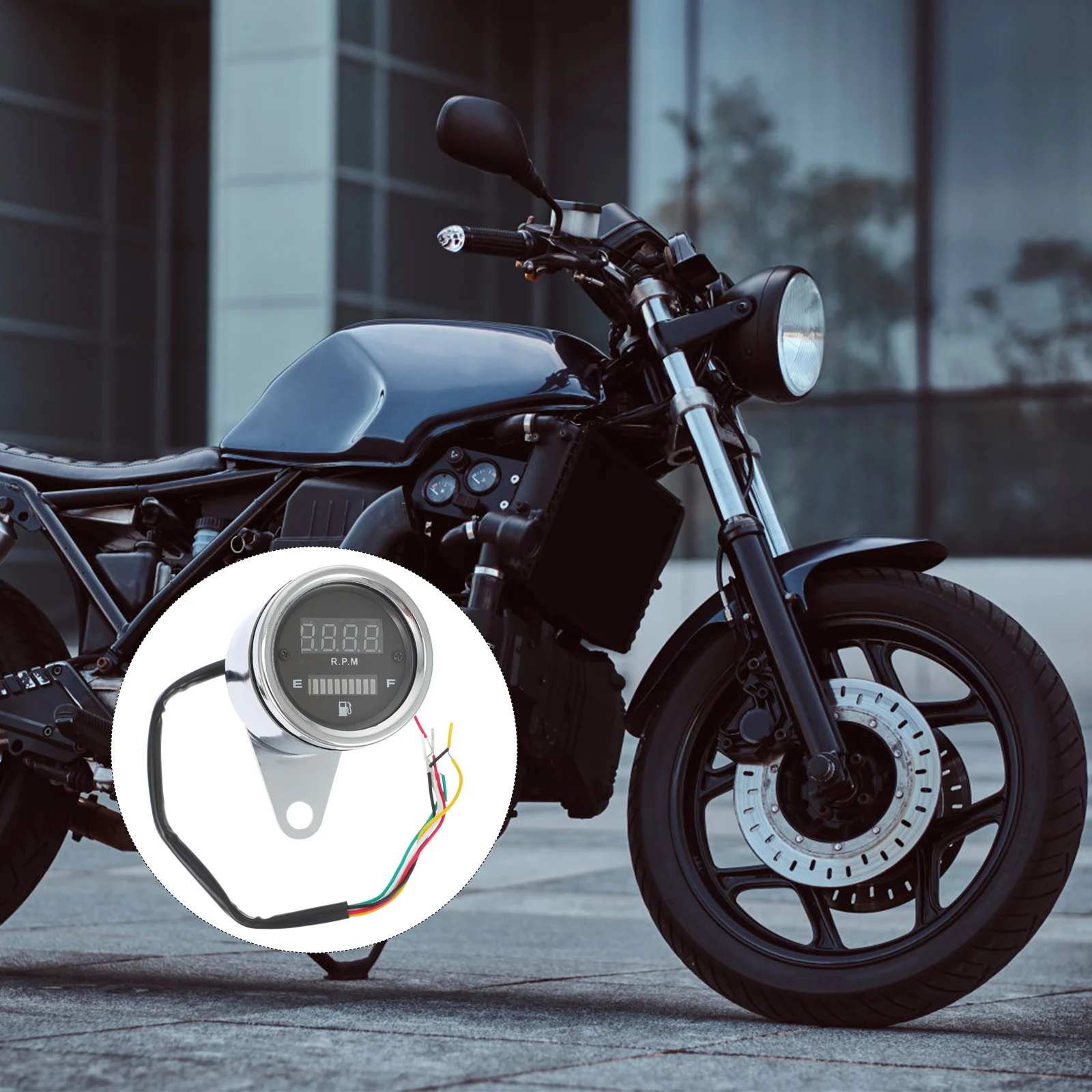 

Silver 12V LED Digital Tachometer for Motorcycle Universal Fit Waterproof High Performance Real Time Reading Motorbike Gauge